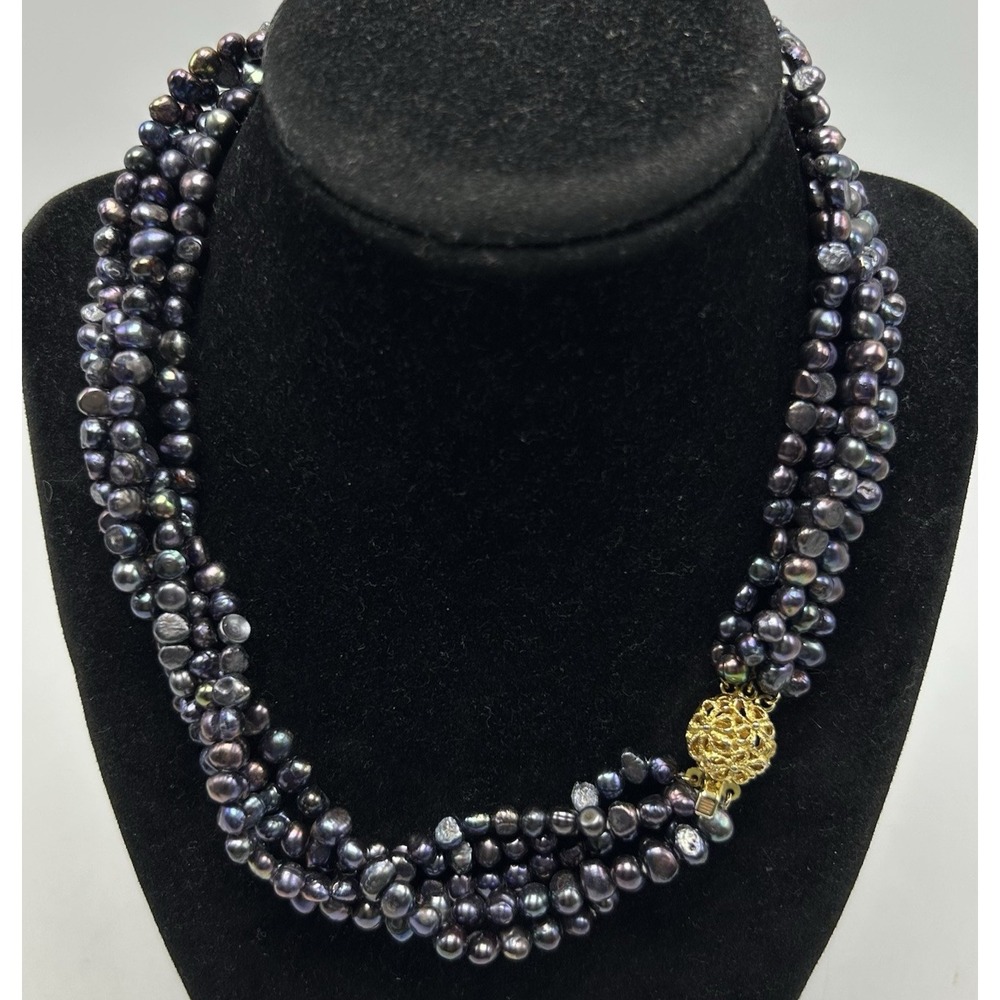 Freash Water Gray Pearl Necklace 5 Strand Elegant Old Money Event Statement